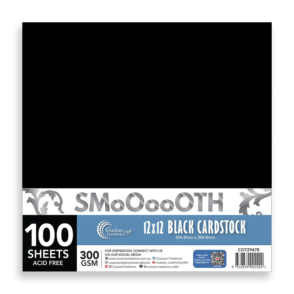 Couture Creations glatt kartong svart 12x12 100 ark 300 gsm