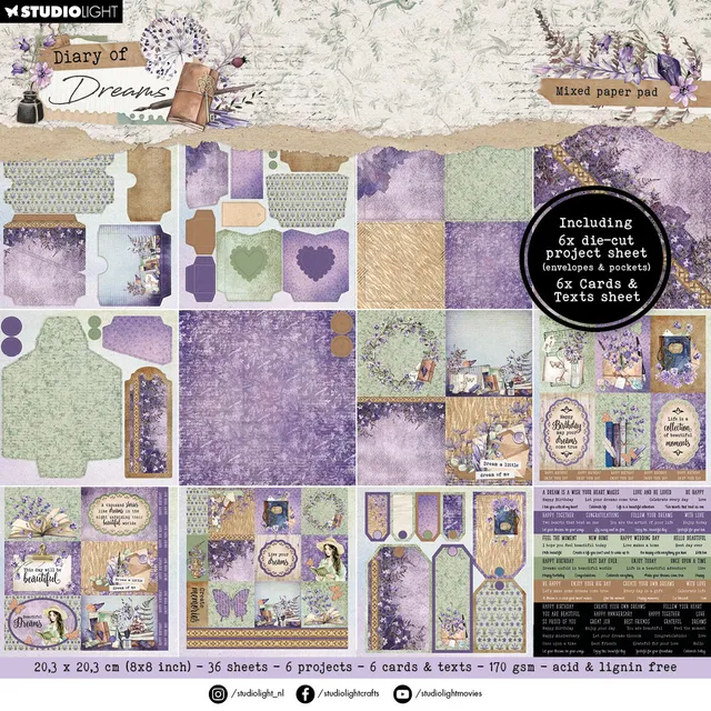 Studio Light Diary of Dreams Envelopes papirblokk mixed papir