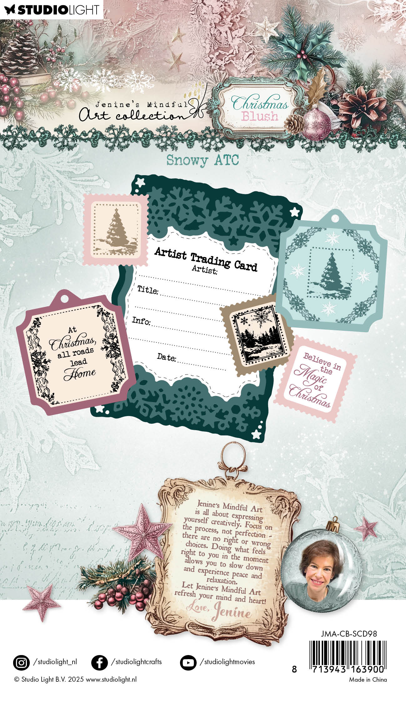 Jenine’s Mindful Art Christmas Blush stempel die Snowy ATC