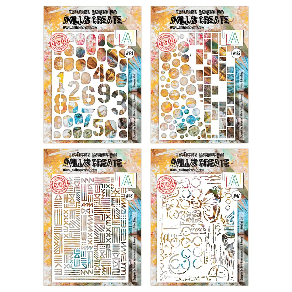 AALL & Create Textures Galore sjablongsett A4 4 stk
