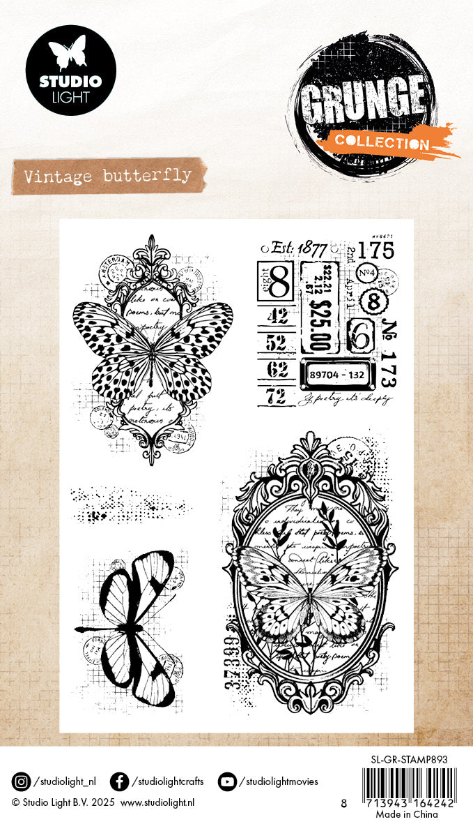 Studio Light Grunge Vintage Butterfly klarstempel