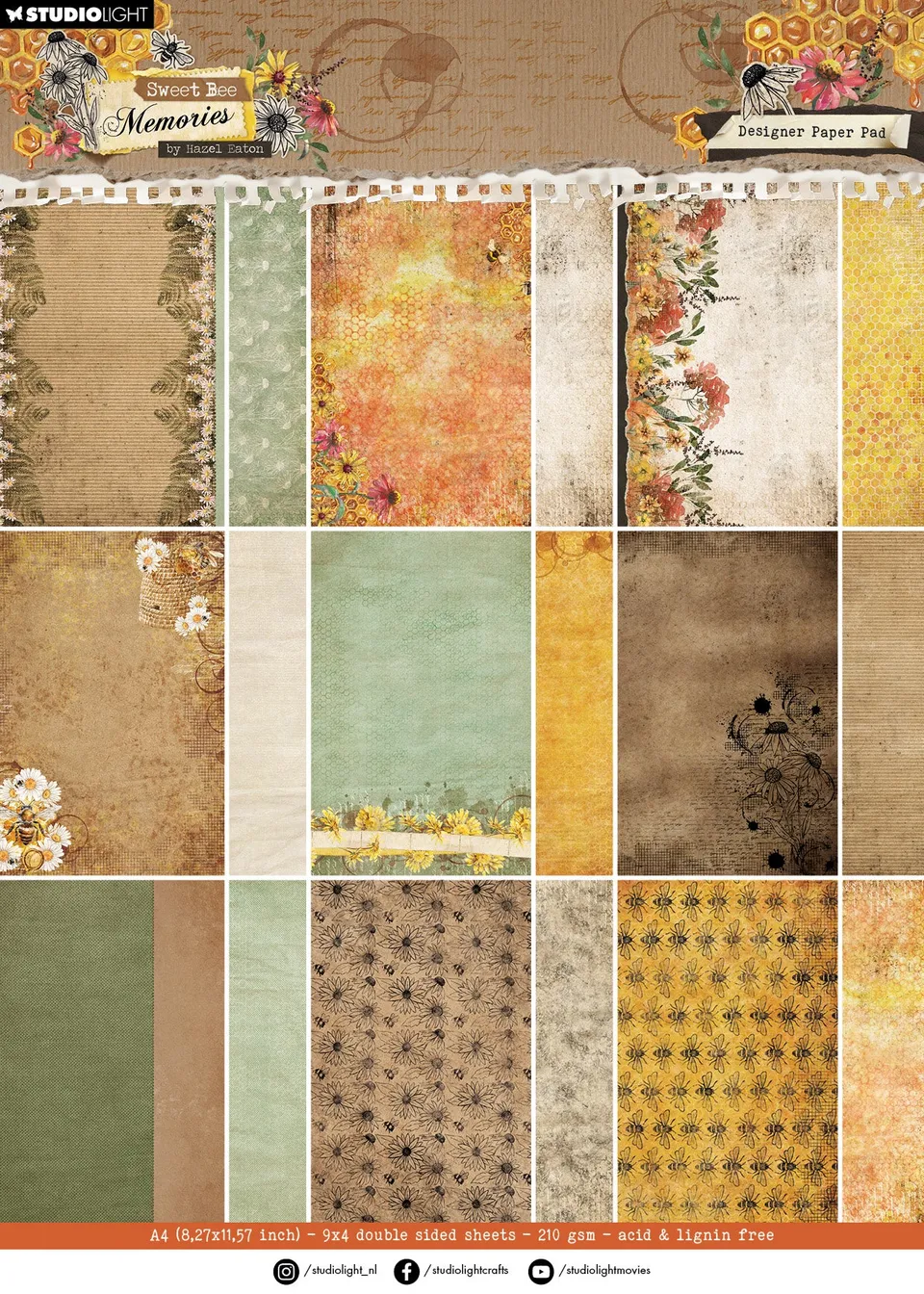 Studio Light Hazel Eaton Background papirblokk A4 søt bie