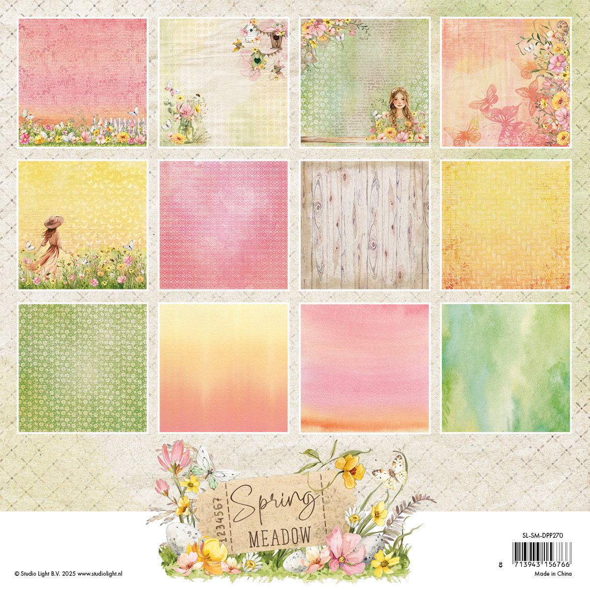 Studio Light Spring Meadow designerpapirblokk bakgrunn 20,3 cm