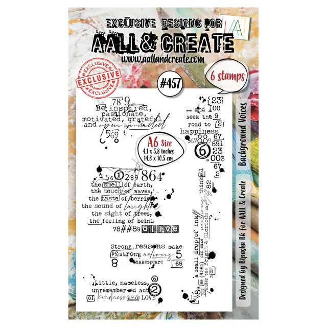 Aall and Create 457 Background Voices stempelsett A6 tekst