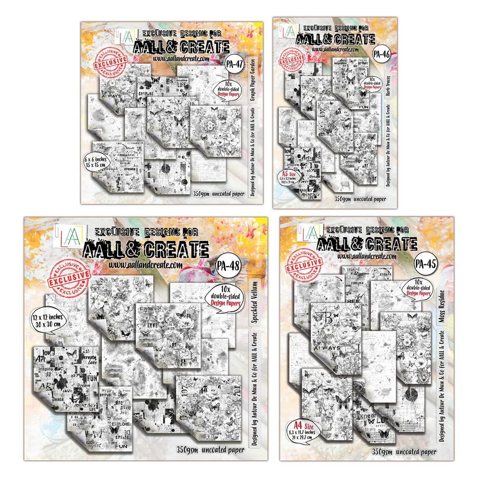 AALL & Create Inkblot Meadow designpapir bundle 4 pakker 350 gsm