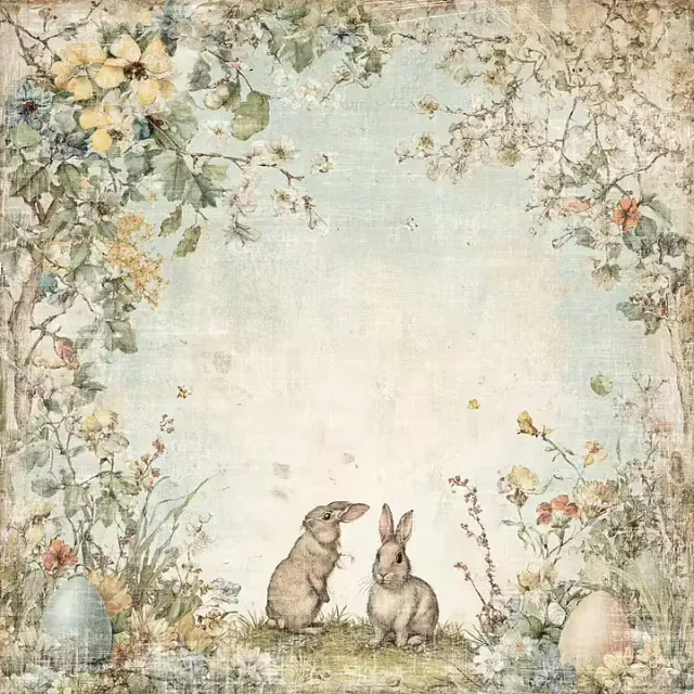 Reprint Hello Spring Bunnies mønsterpapir 30x30 cm kaniner