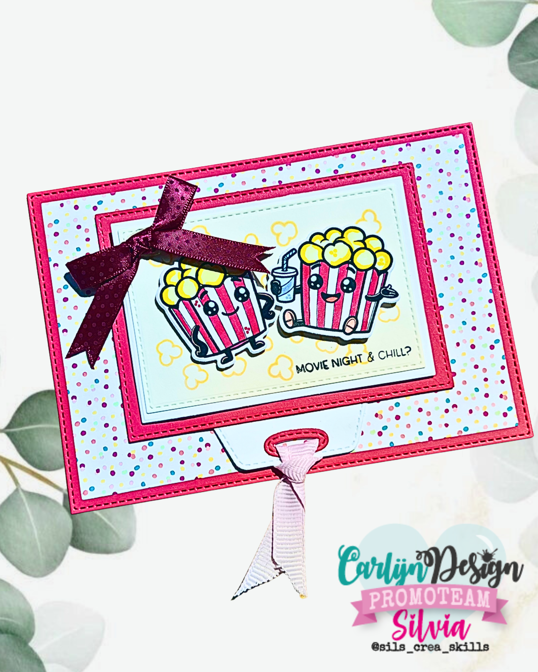 CarlijnDesign Popcorn Party CDST-0181 stempelsett A6 bursdag