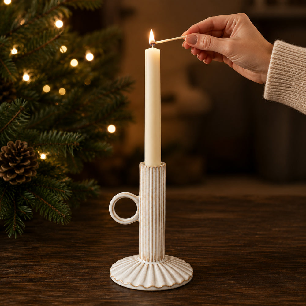 KaiserCraft Plum Pudding lysholder hvit keramikk large