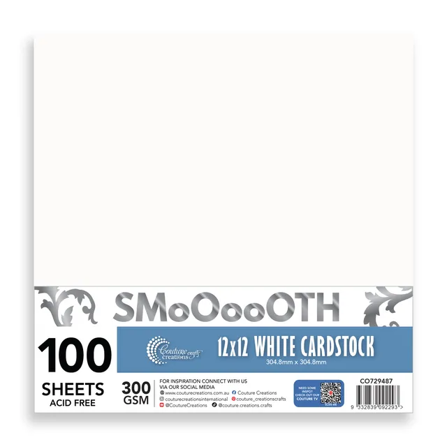 Couture Creations Smooth kartong 12x12 hvit 300 gsm 100 ark
