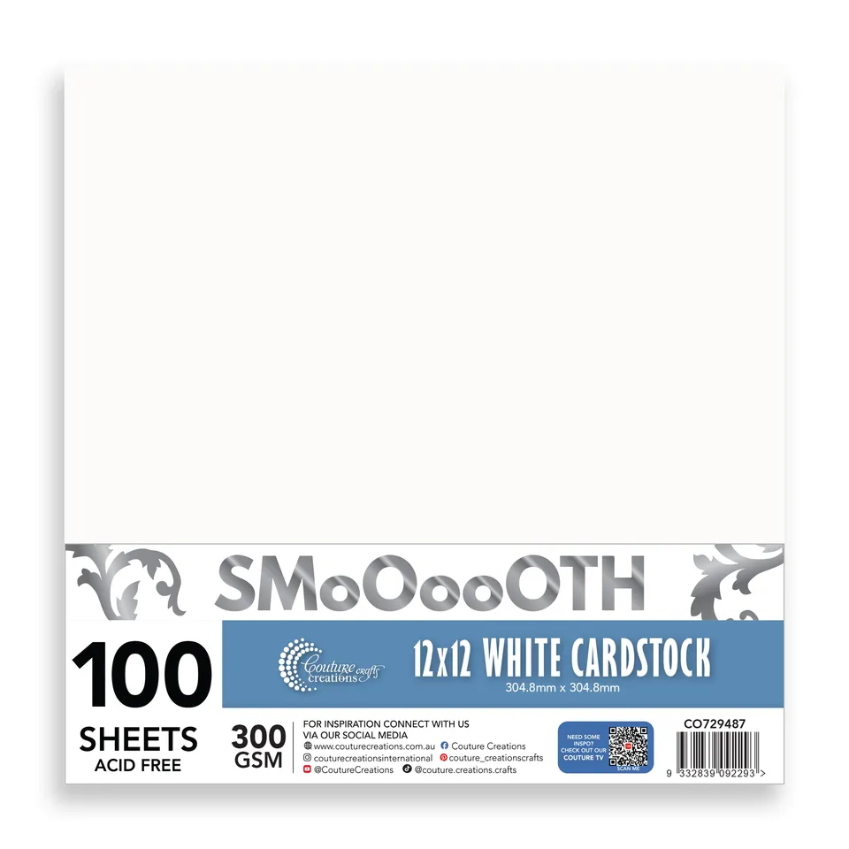 Couture Creations Smooth kartong 12x12 hvit 300 gsm 100 ark