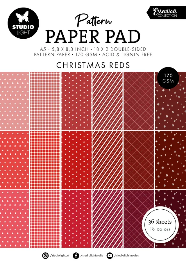 Studio Light Essentials Christmas Reds mønsterpapir A5 36 ark