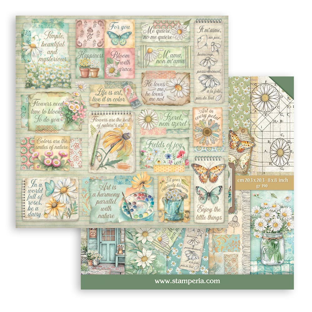 Stamperia Daisy Art papirblokk 8x8 blomstermønster