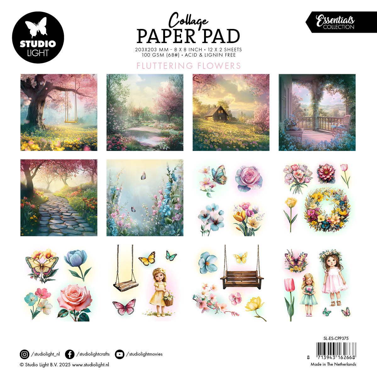 Studio Light Essentials collagepapirblokk Fluttering Flowers 24 ark