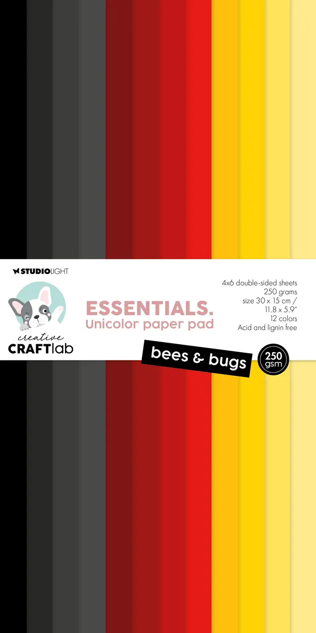 Studio Light Creative Craftlab Bees & Bugs papirblokk 24 ark ensfarget