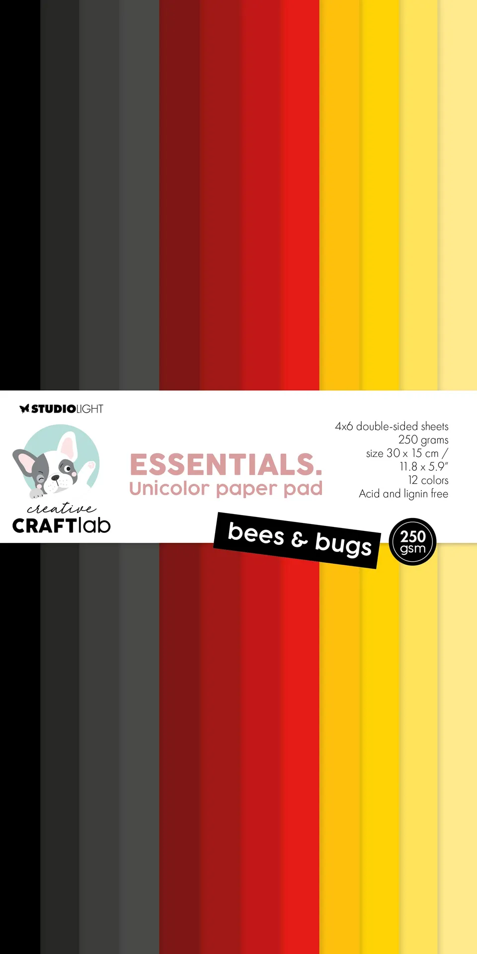 Studio Light Creative Craftlab Bees & Bugs papirblokk 24 ark ensfarget
