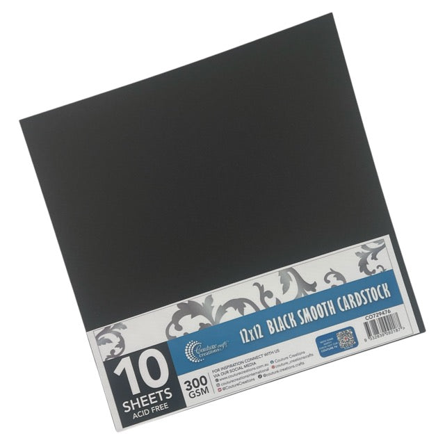 Couture Creations kartong 12x12 svart glatt 10 ark 300 g