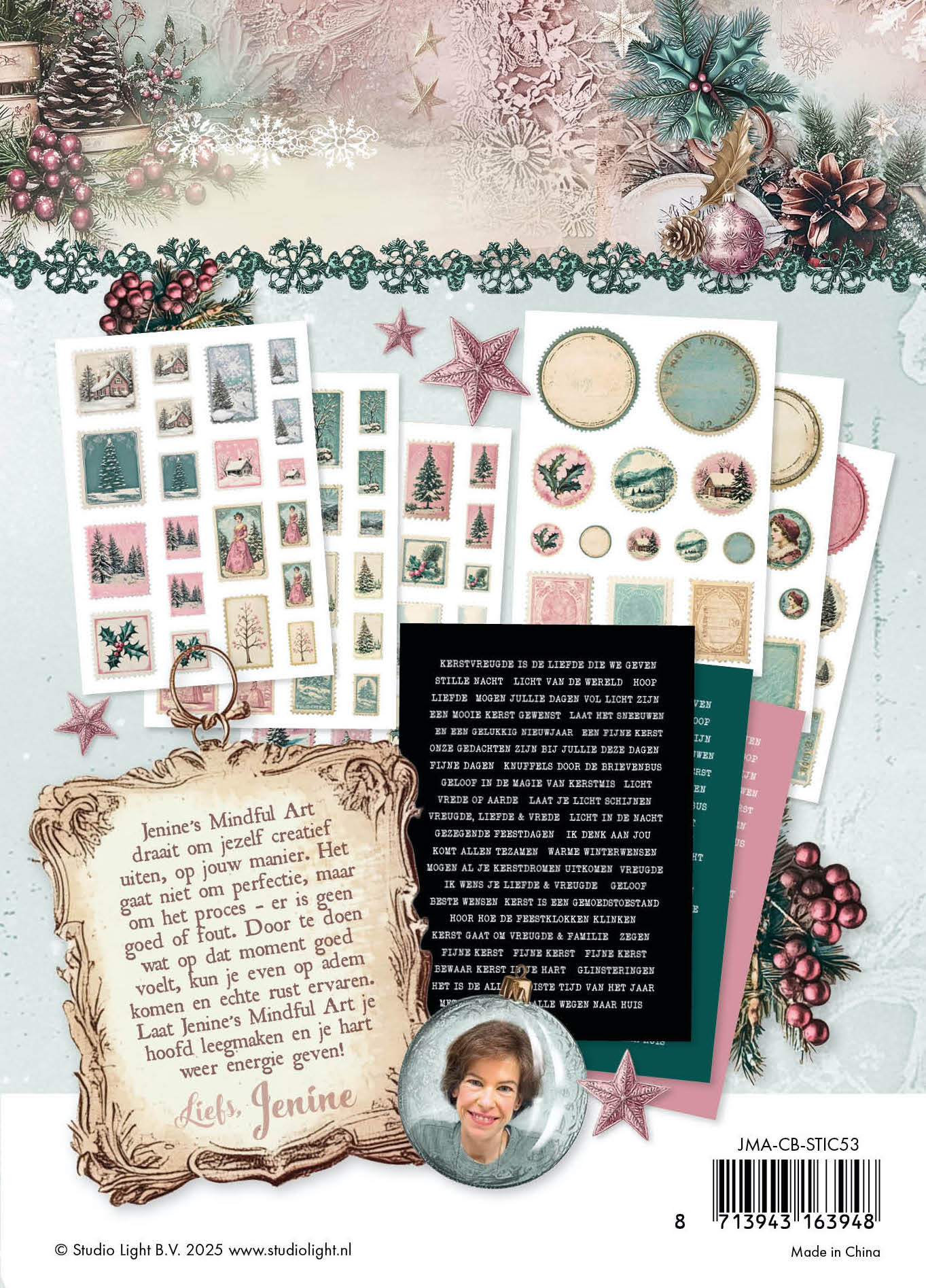 Studio Light Jenine’s Mindful Art Christmas Blush stickerark 9 ark jul