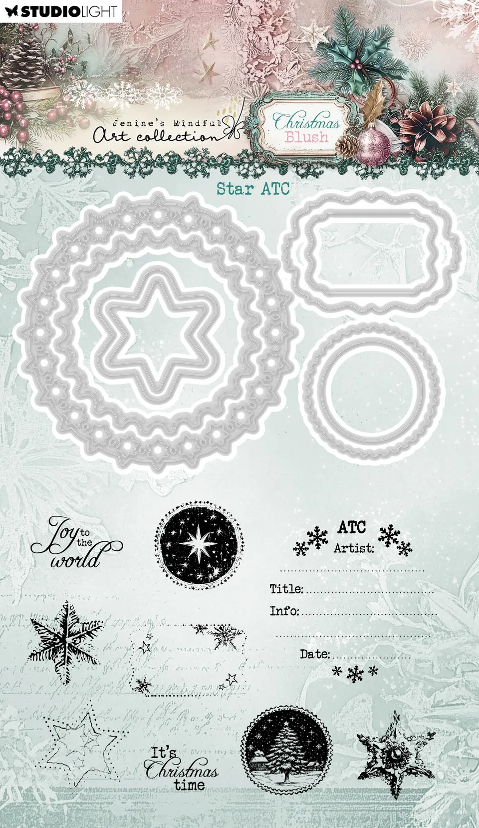 Jenine's Mindful Art Christmas Blush Star ATC stempel og die