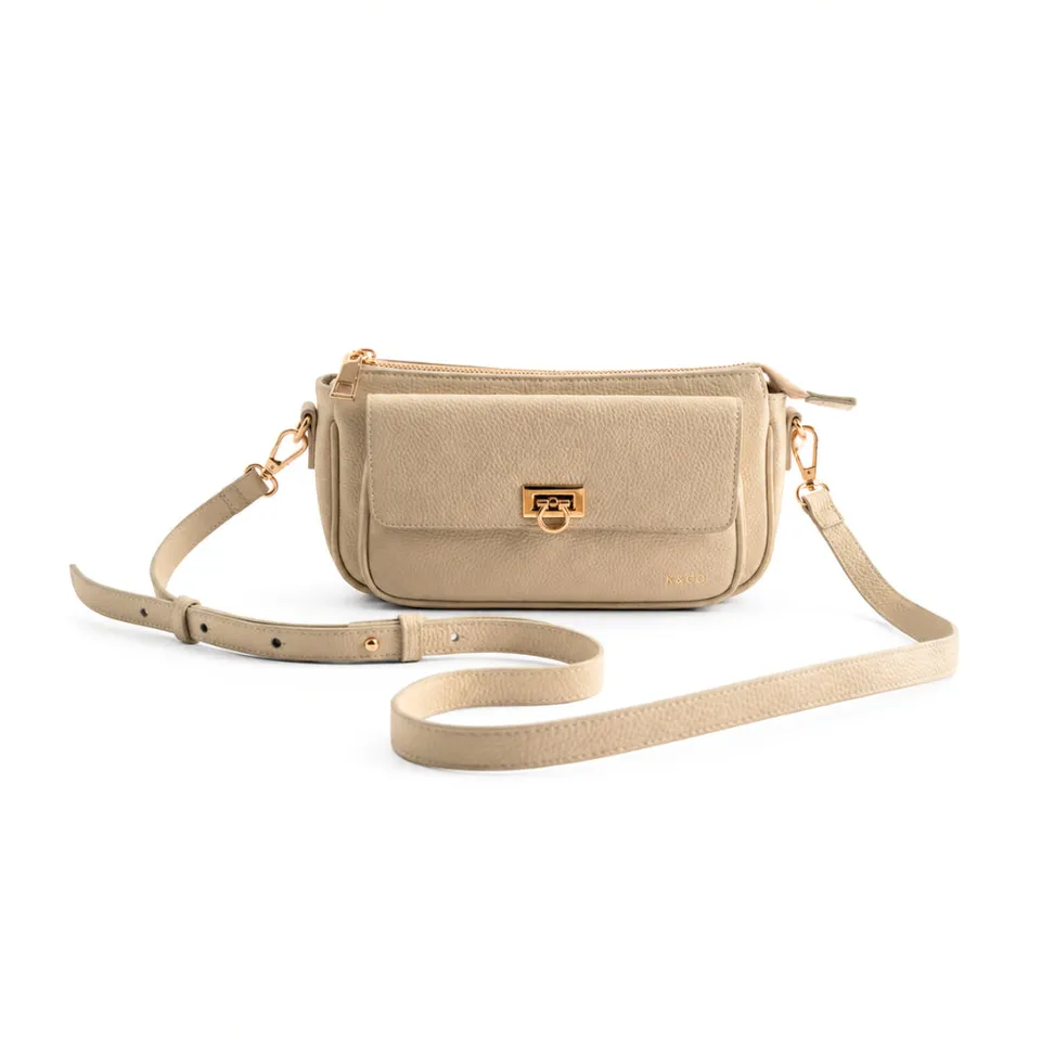 K&Co. Pouch Crossbody veske beige ekte skinn 24 cm