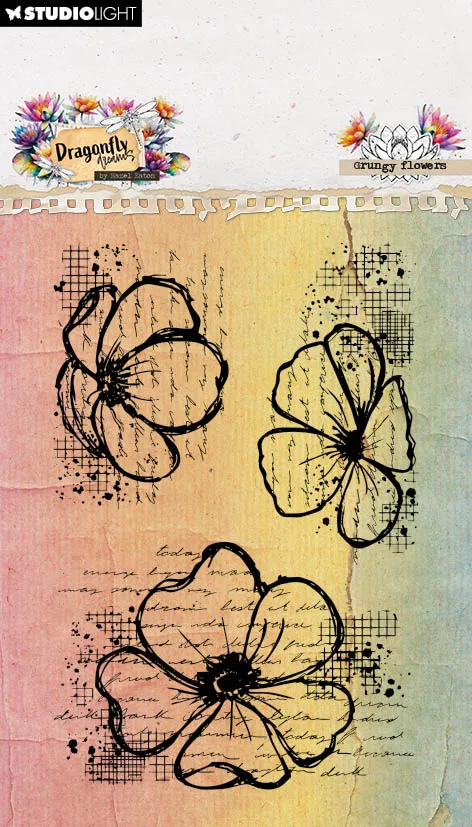 Studio Light Dragonfly Dreams Grungy Flowers clearstempel
