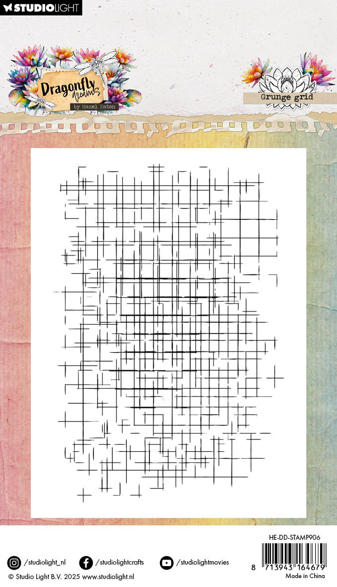 Studio Light Hazel Eaton Dragonfly Dreams Grunge Grid klarstempel