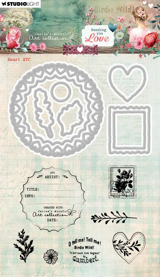 Jenine’s Mindful Art Sending You Love Heart ATC stempel diesett