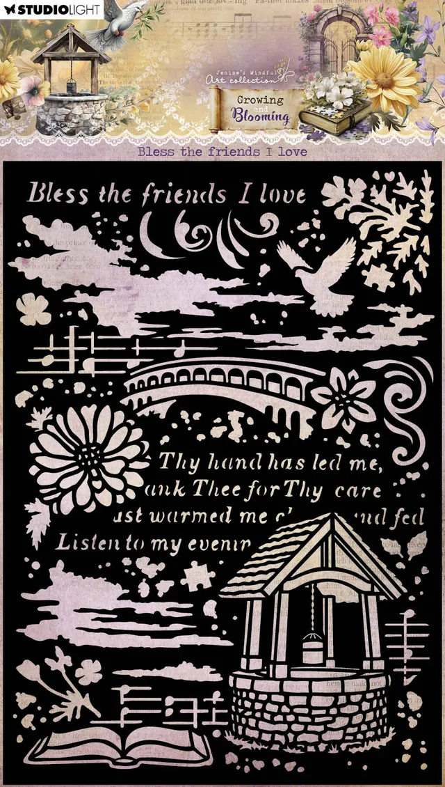 Jenine’s Mindful Art Bless Friends sjablong