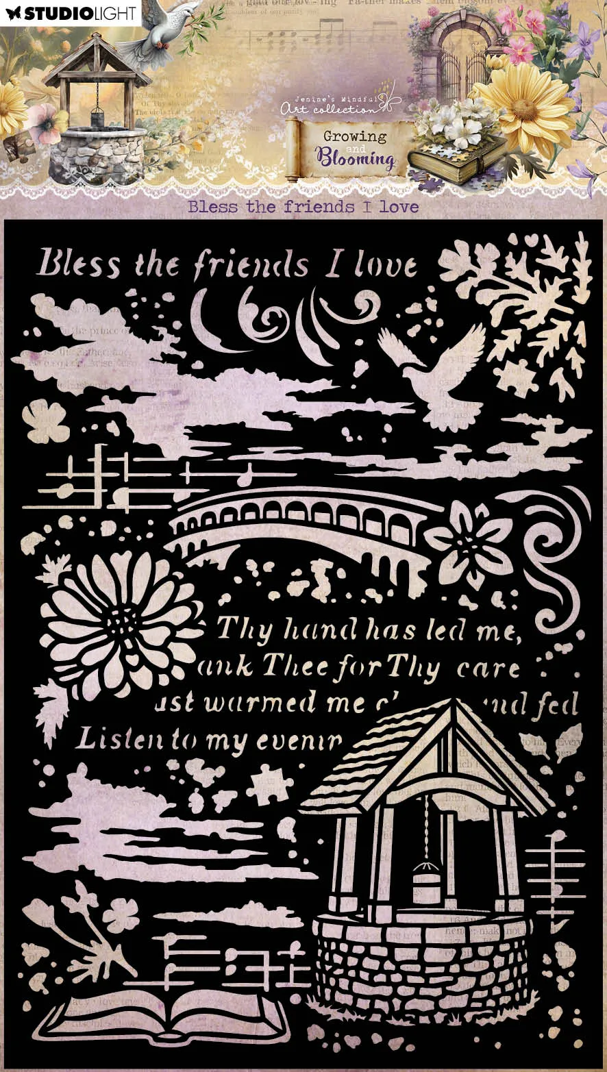 Jenine’s Mindful Art Bless Friends sjablong