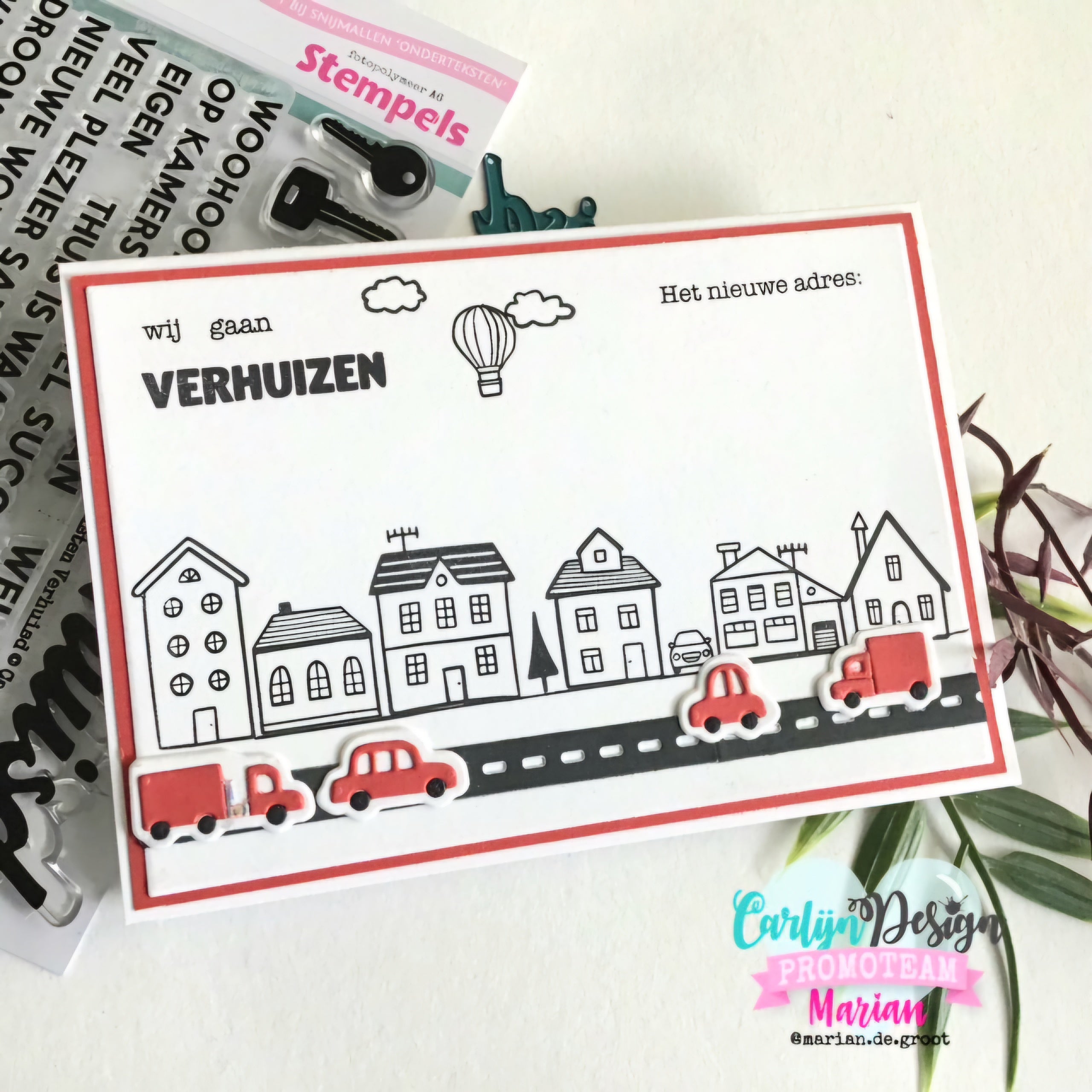 CarlijnDesign Verhuisd 2 CDST-0138 stempelsett A6 hus