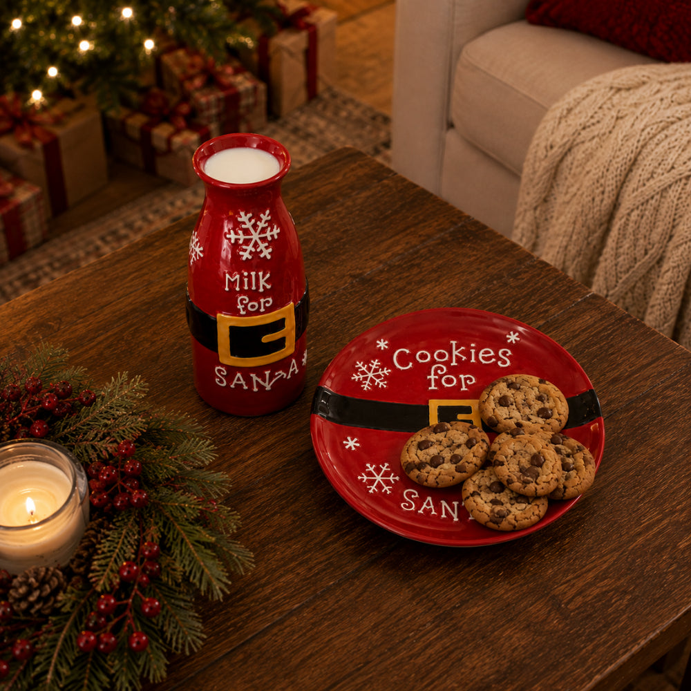 KaiserCraft Christmas Milk & Cookies melk- og kjeksfat 2 deler dolomitt