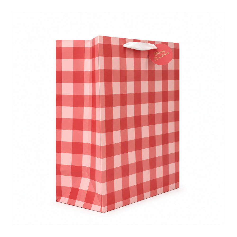 KaiserCraft Gingham Cherry gavepose jul ekstra stor rutet