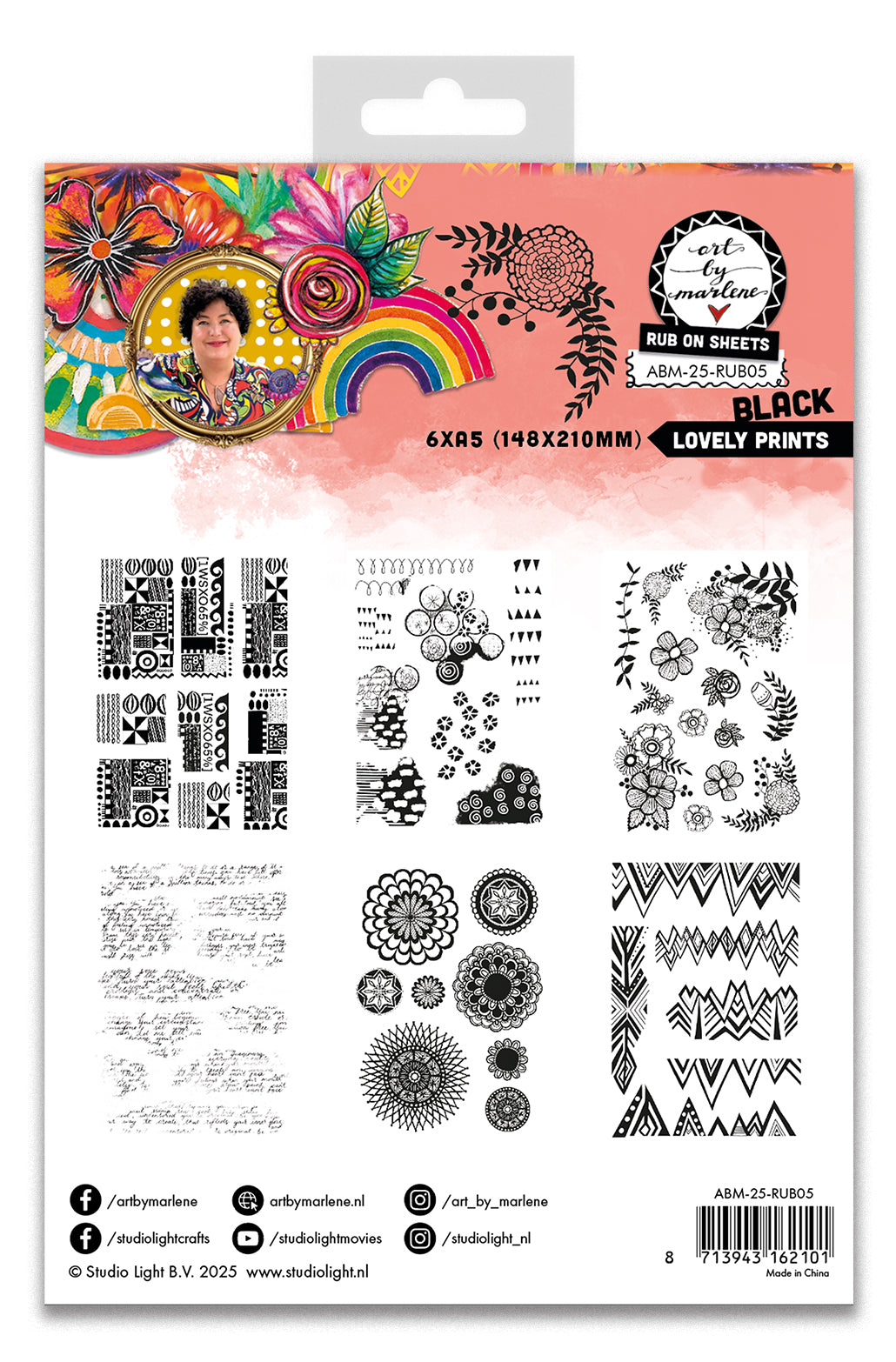 Art by Marlene Lovely prints rub ons svart 6 ark dekor