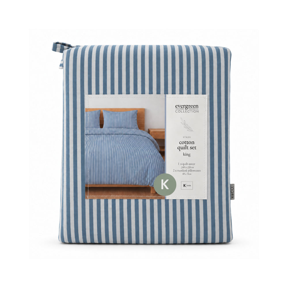 Evergreen Stripe dynetrekks sett quilt king queen