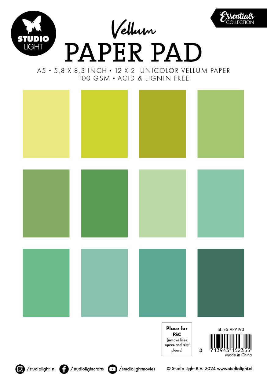 Studio Light Essentials Shades of green vellum 36 ark