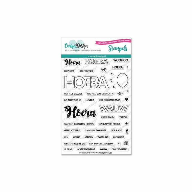 CarlijnDesign Hoera CDST-0002 klarstempel A6 bursdag