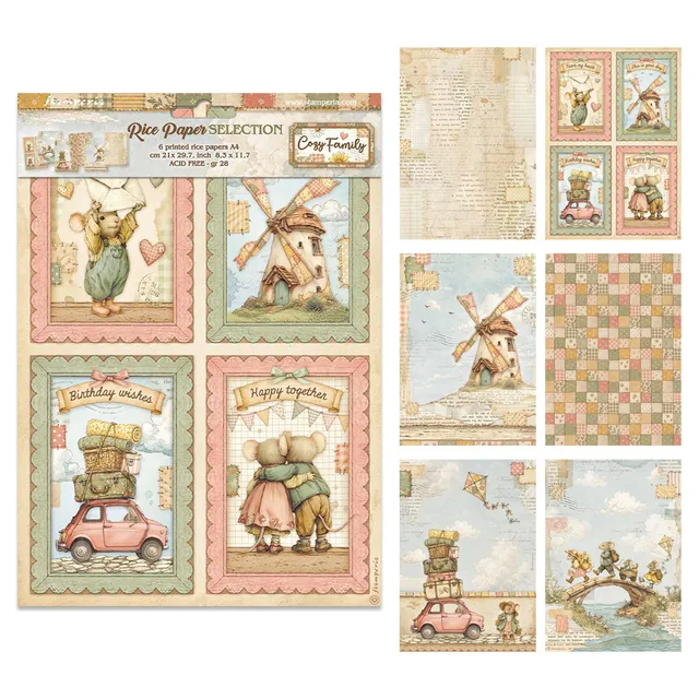 Stamperia Cozy Family rispapir A4 6ark familiemotiv