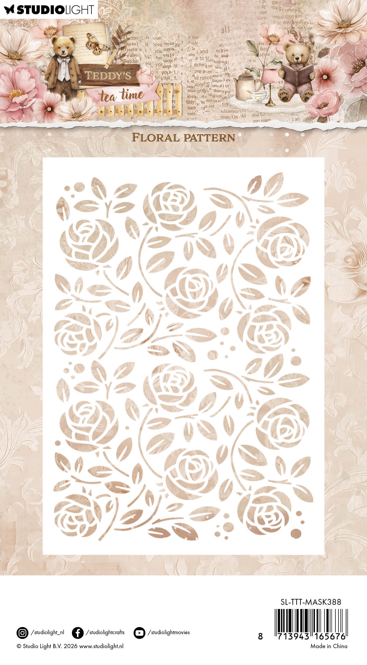 Studio Light Teddy's Tea Time Floral sjablong mask