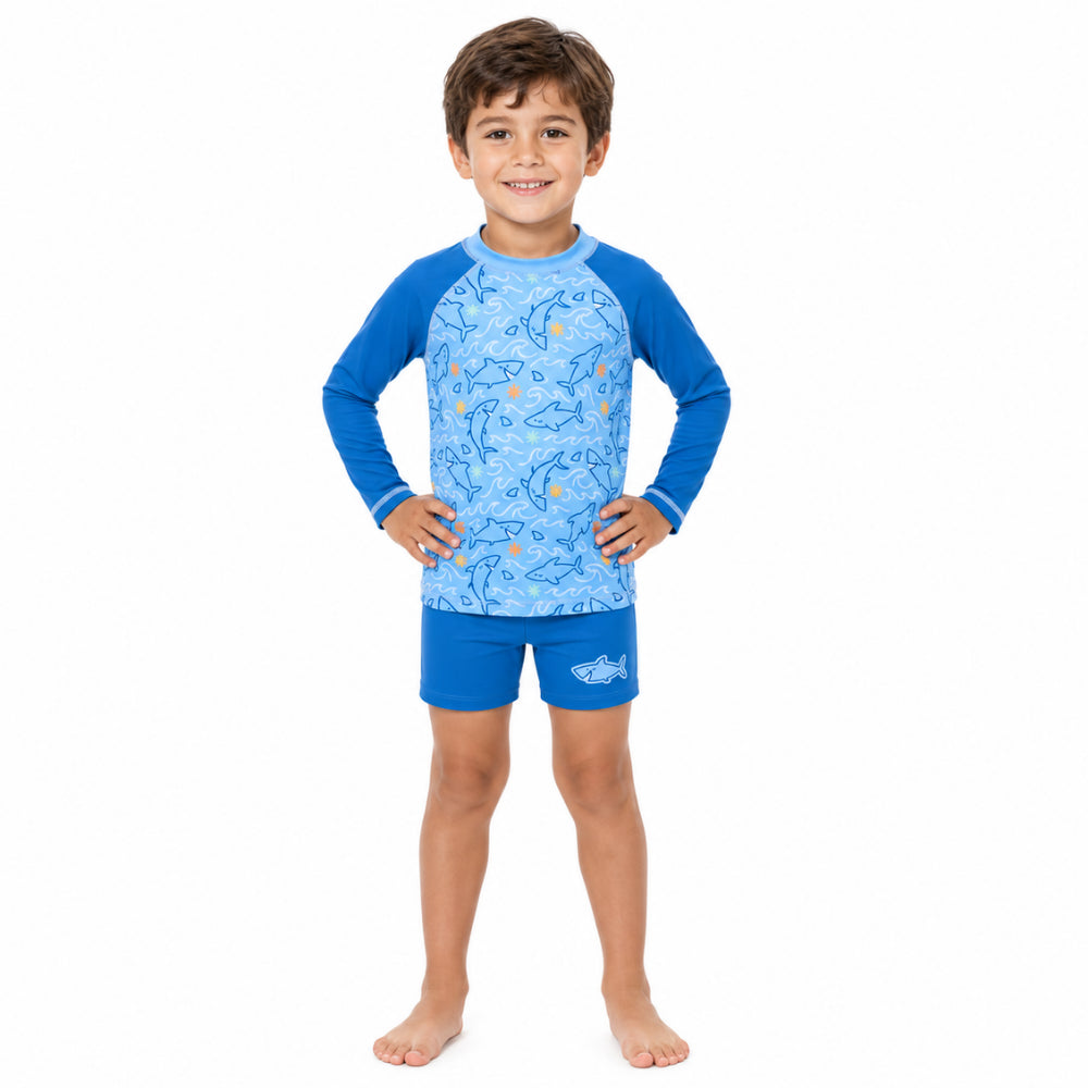KaiserCraft Good Vibes Shark Waters badeshorts barn UPF50+