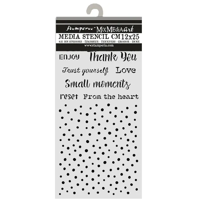 Stamperia Cozy Family Writings and Dots sjablong 12x25 cm