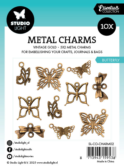 Studio Light Essentials Butterfly metallcharms 10 stk vintage