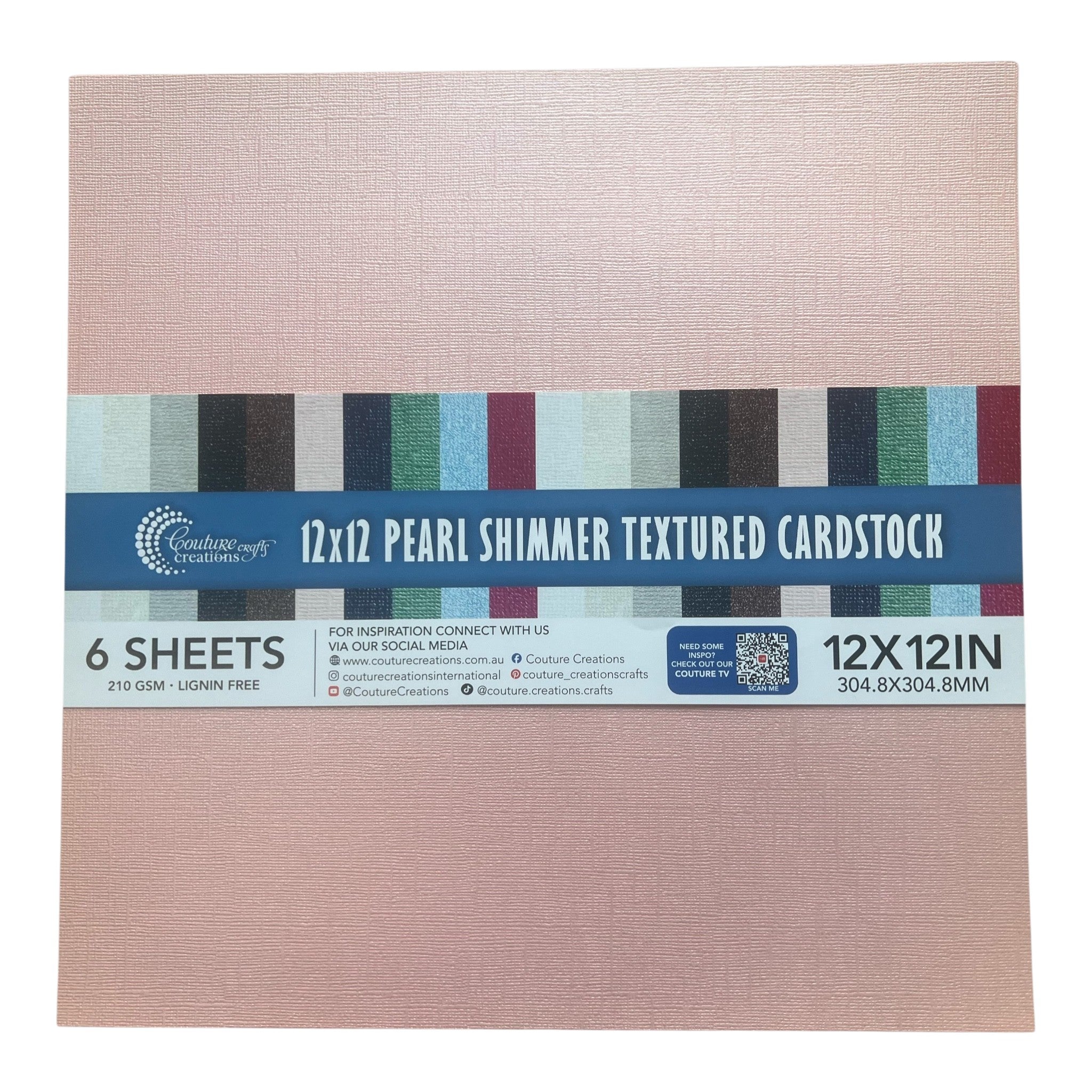 Couture Creations Baby Pink Pearl Shimmer strukturkartong 12x12 6 ark