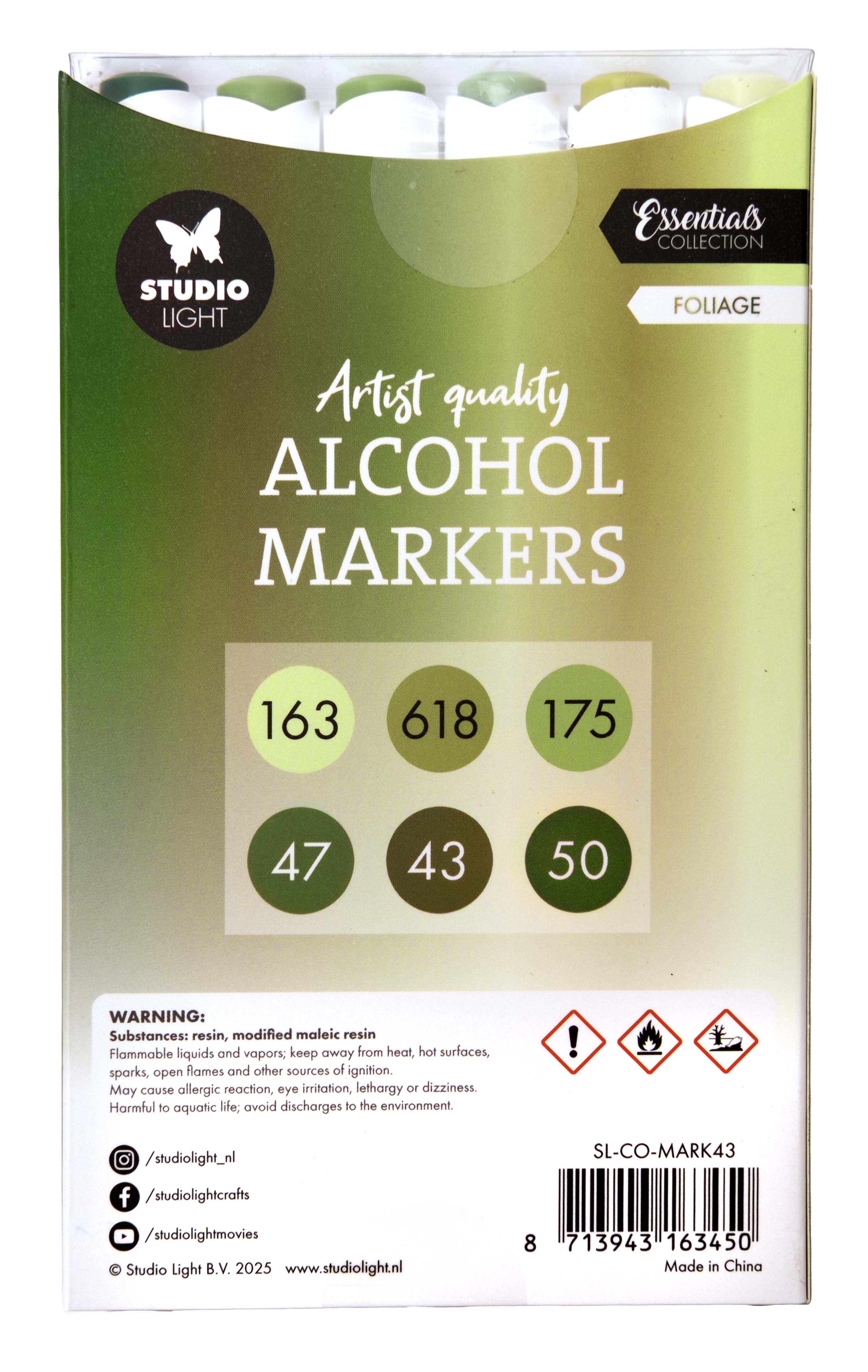 Studio Light Essentials Foliage tusjer alkohol 6 stk grønn