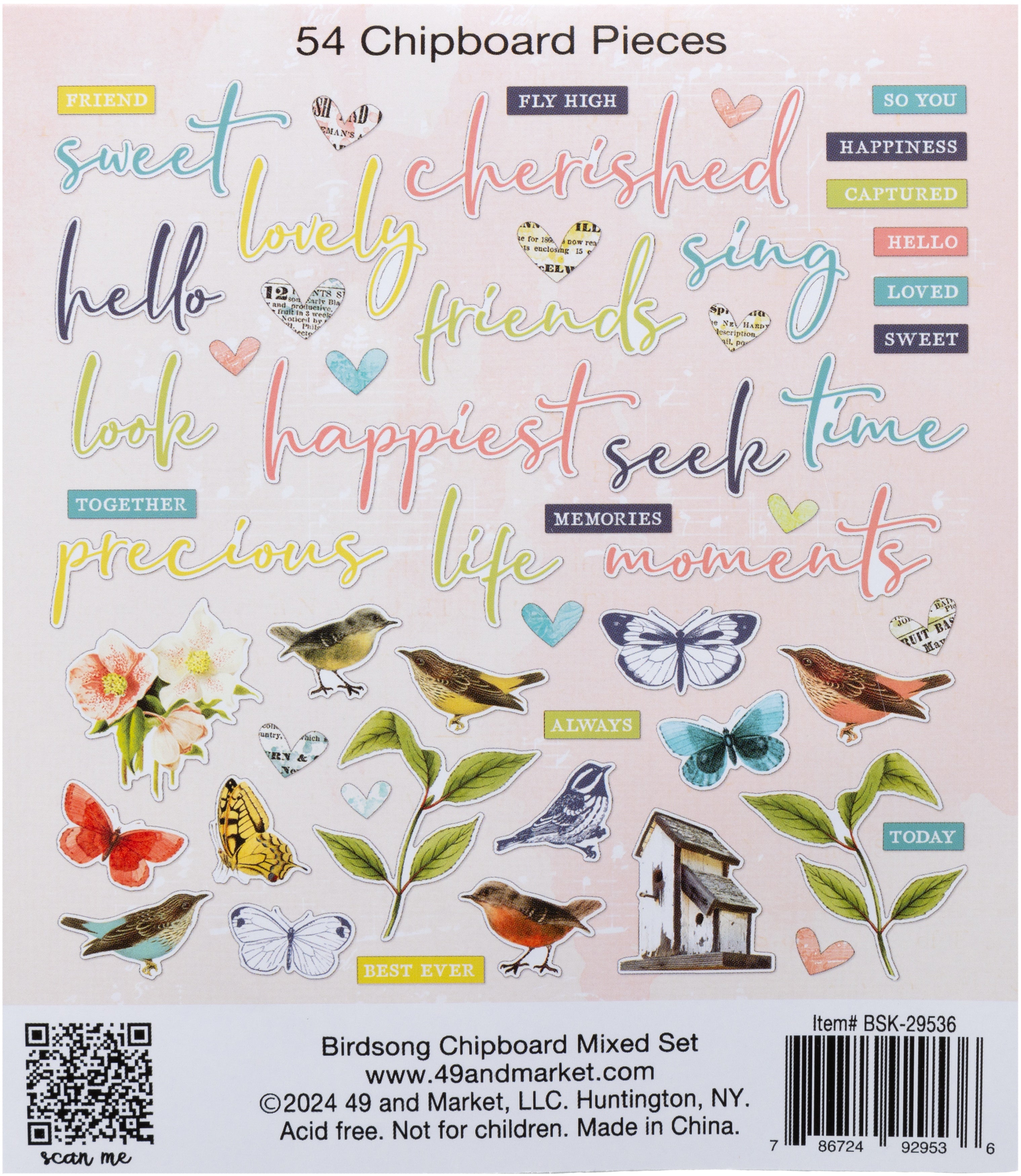 49 and Market Birdsong chipboard pynt fugler mixed