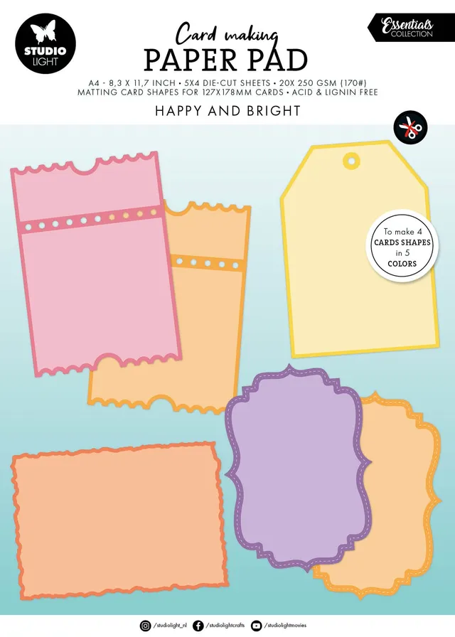 Studio Light Essentials kortblokk Happy Bright 127x178mm 20 ark