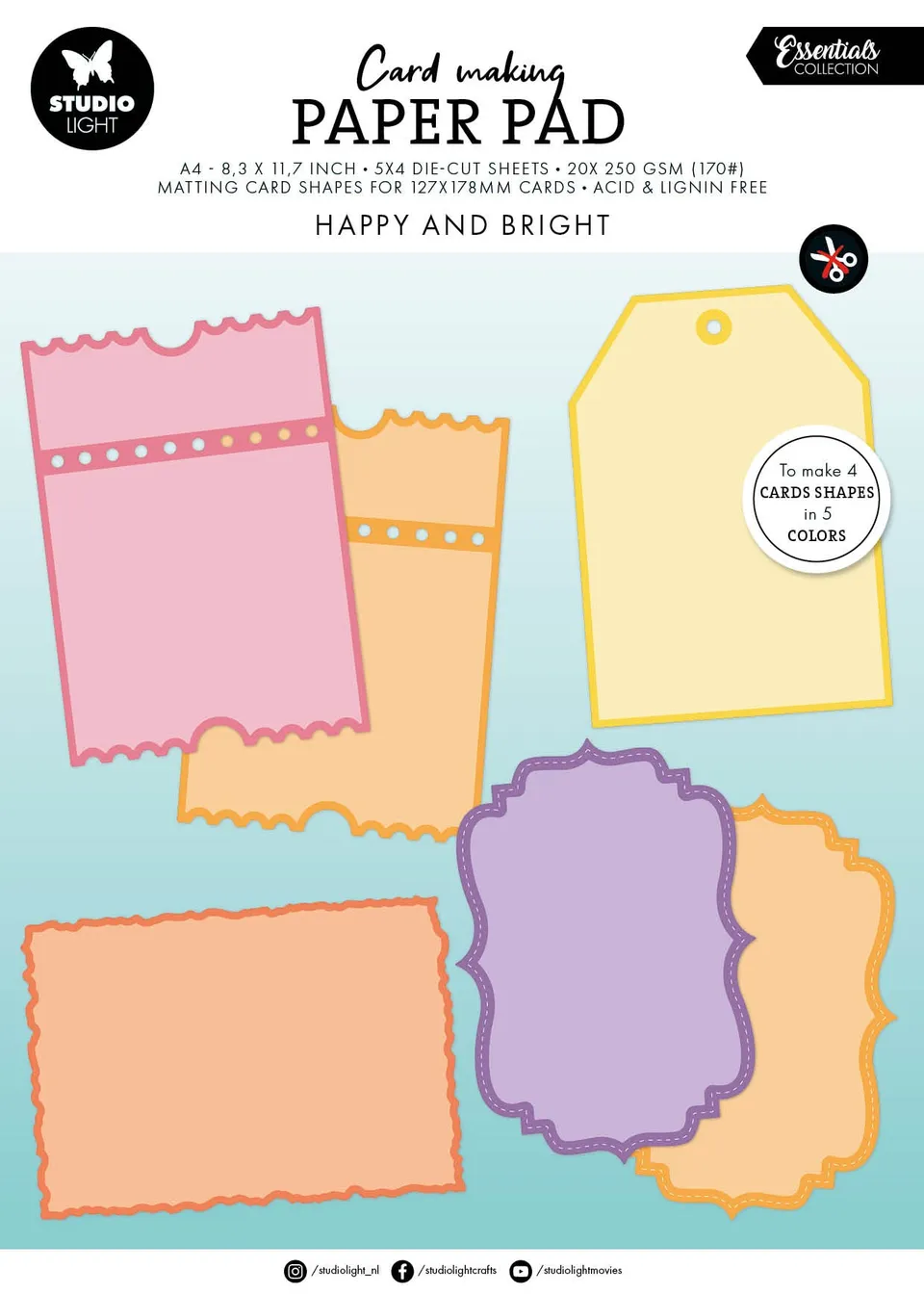 Studio Light Essentials kortblokk Happy Bright 127x178mm 20 ark