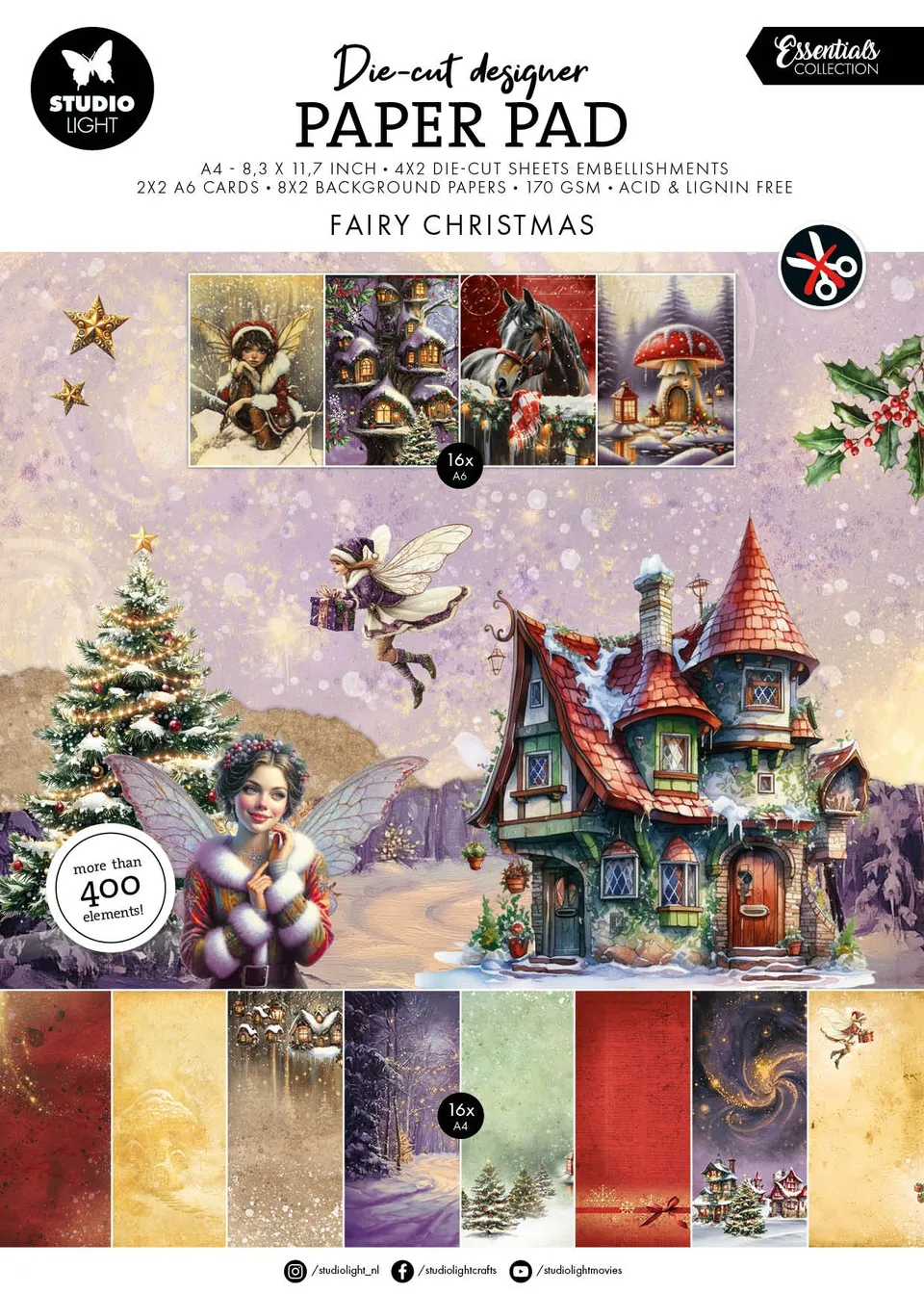 Studio Light Essentials Fairy Christmas papirblokk A4 28 ark