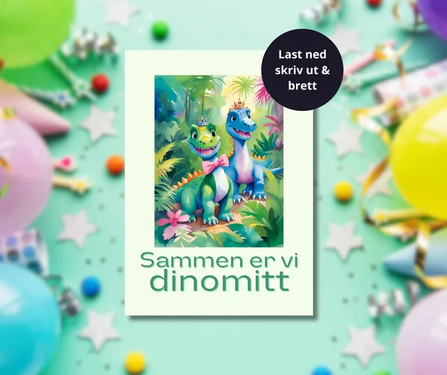 Papirglede Sammen er vi dinomitt bursdagskort 5x7 grønt dinosaur