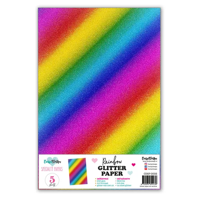 CarlijnDesign CDSP-0002 glitterpapir regnbue A4 5 ark selvklebende