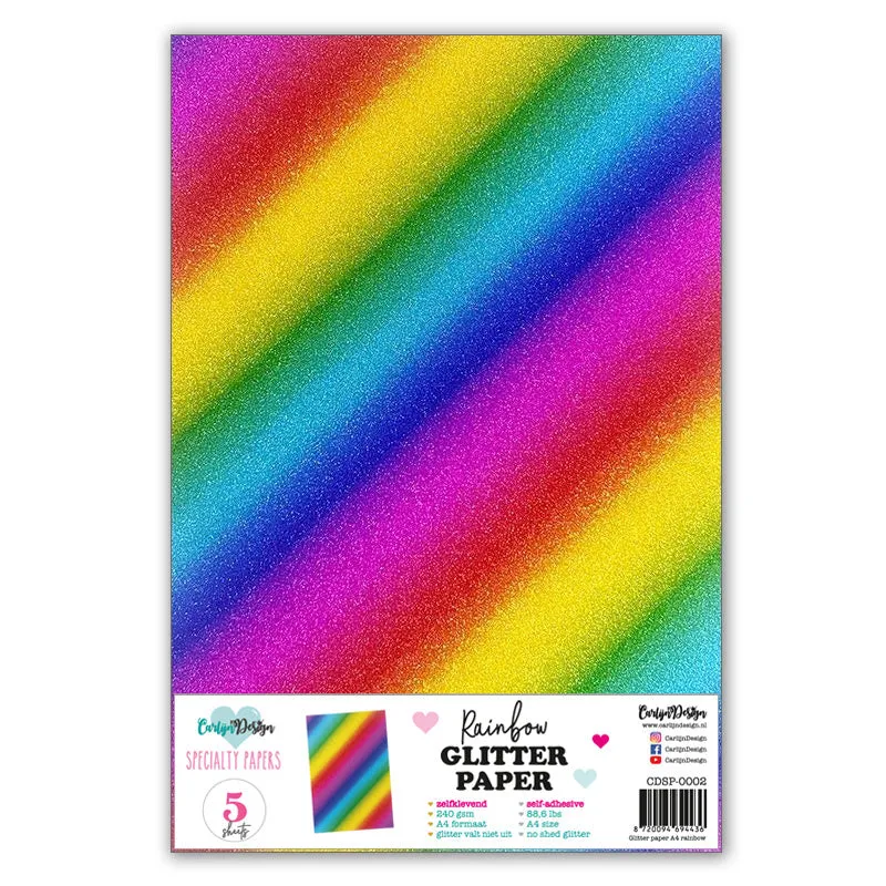 CarlijnDesign CDSP-0002 glitterpapir regnbue A4 5 ark selvklebende