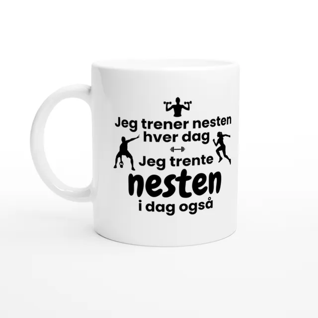 Papirglede Jeg trener nesten hver dag kaffekopp 325 ml hvit